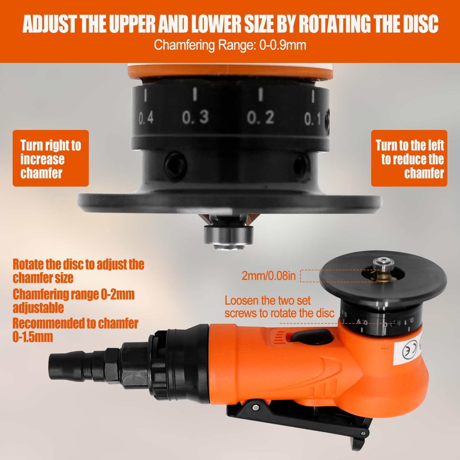 2-in-1 Mini Pneumatic Chamfering Tool, 45° Bevel Trimming & Deburring Machine 30