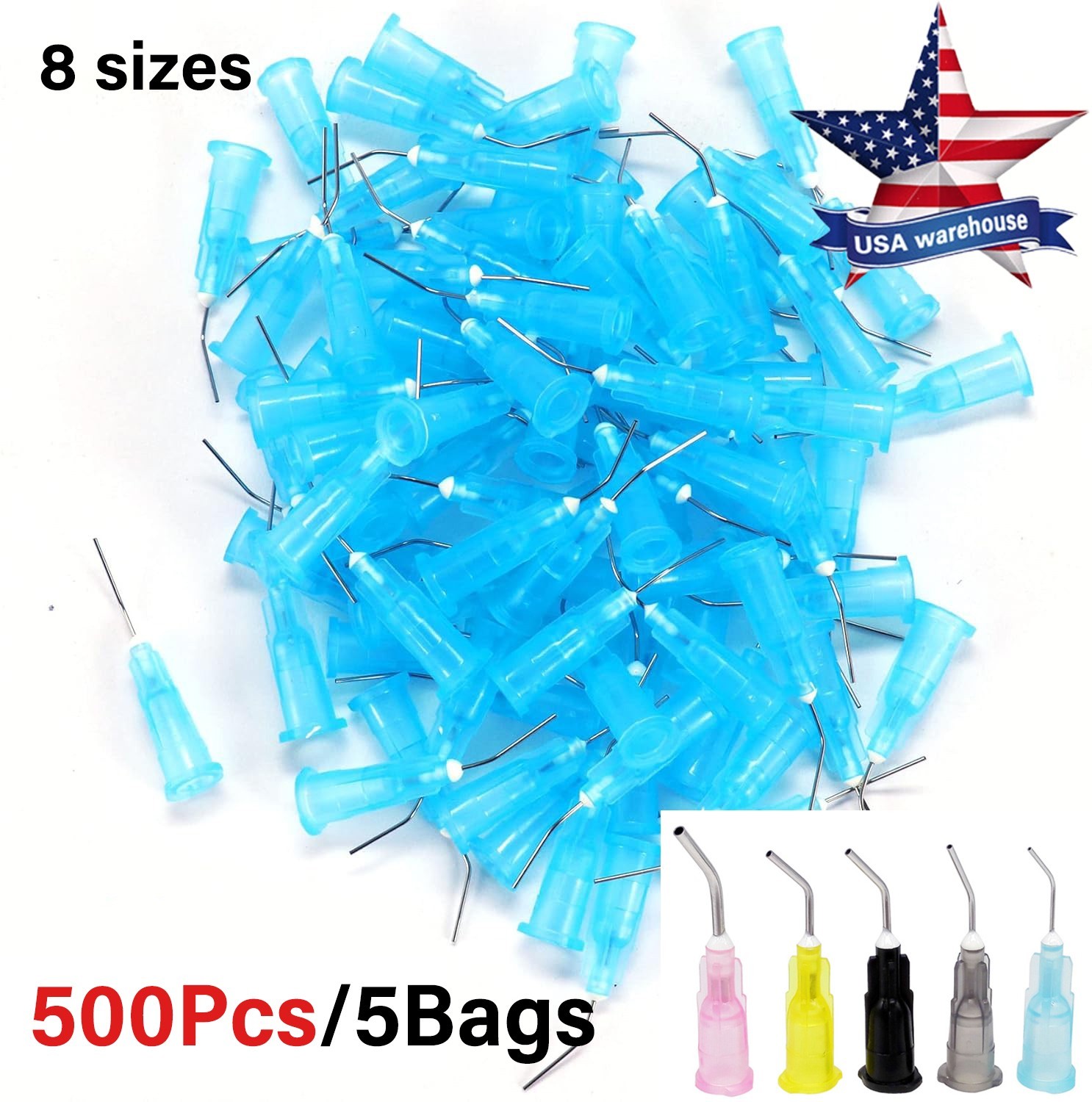 500Pcs Dental Pre Bent Needle Tips for Etch Gel Composite Resin Acid Syringe Tip