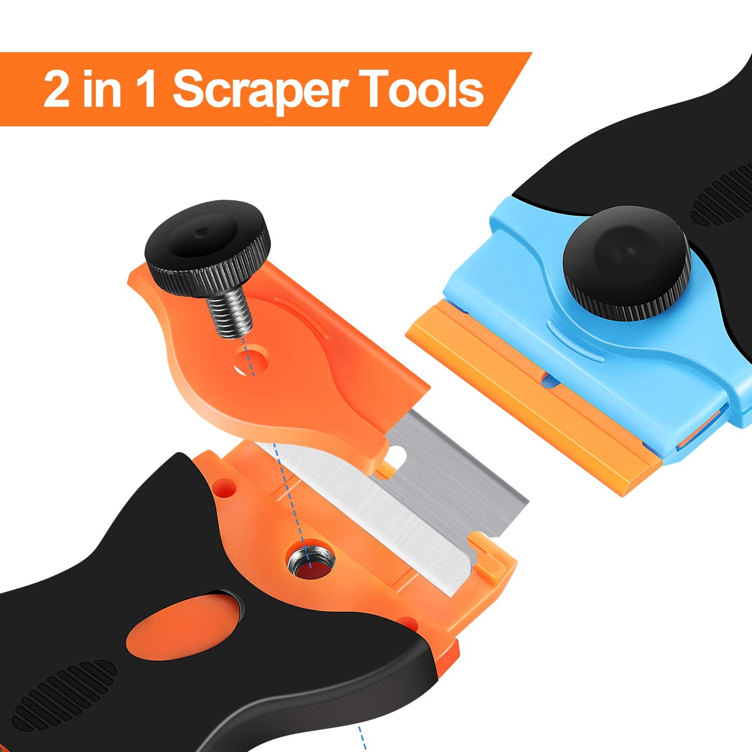 2PACK Razor Blade Scraper, 2-in-1 Scraper Tool with 12Pcs Plastic Blades and 7Pc
