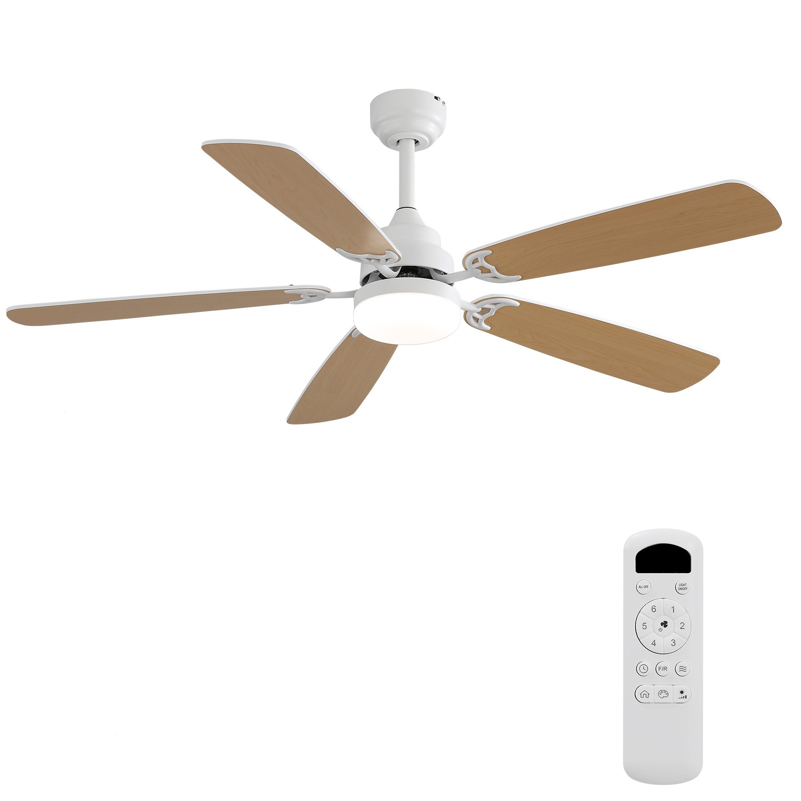 Indoor Modern 52" Ceiling Fan 6 Speed Wind 5 Blades Remote Control Reversible