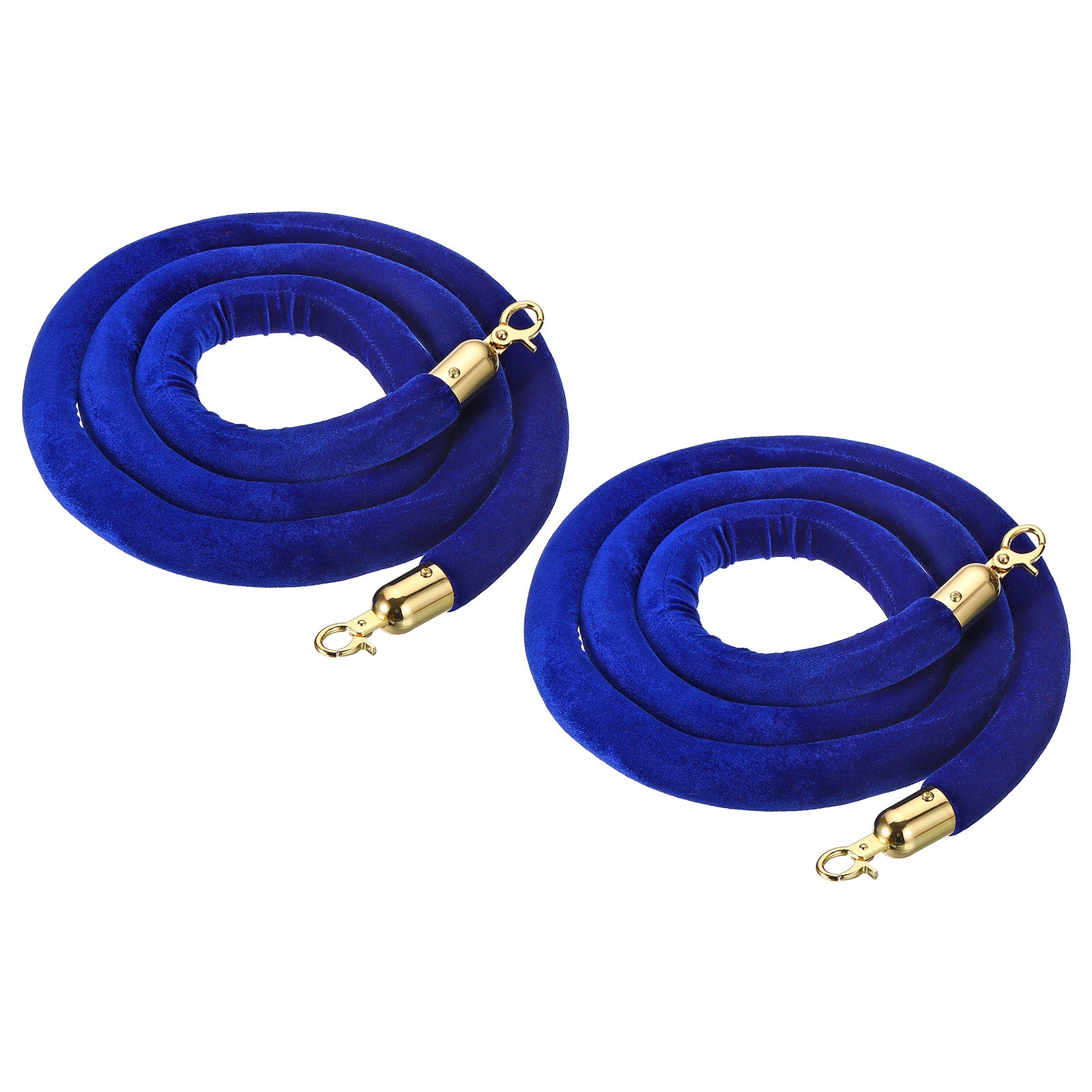 5 Feet Blue Velvet Stanchion Rope Crowd Control Barrier Rope Golden 2pcs