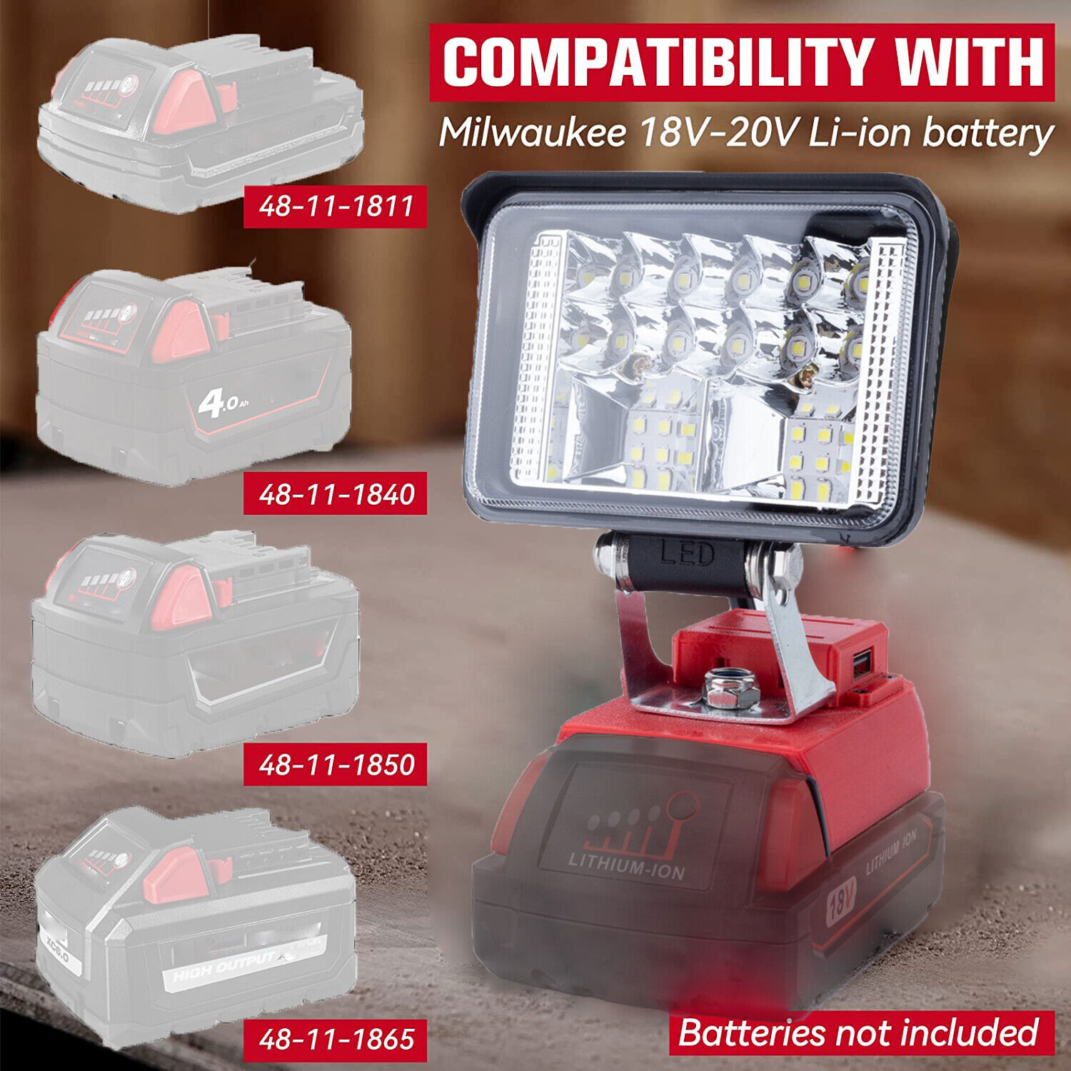 2PCS Wireless LED Work Light for Milwaukee M18 18V Battery Cordless Outdoor Lamp