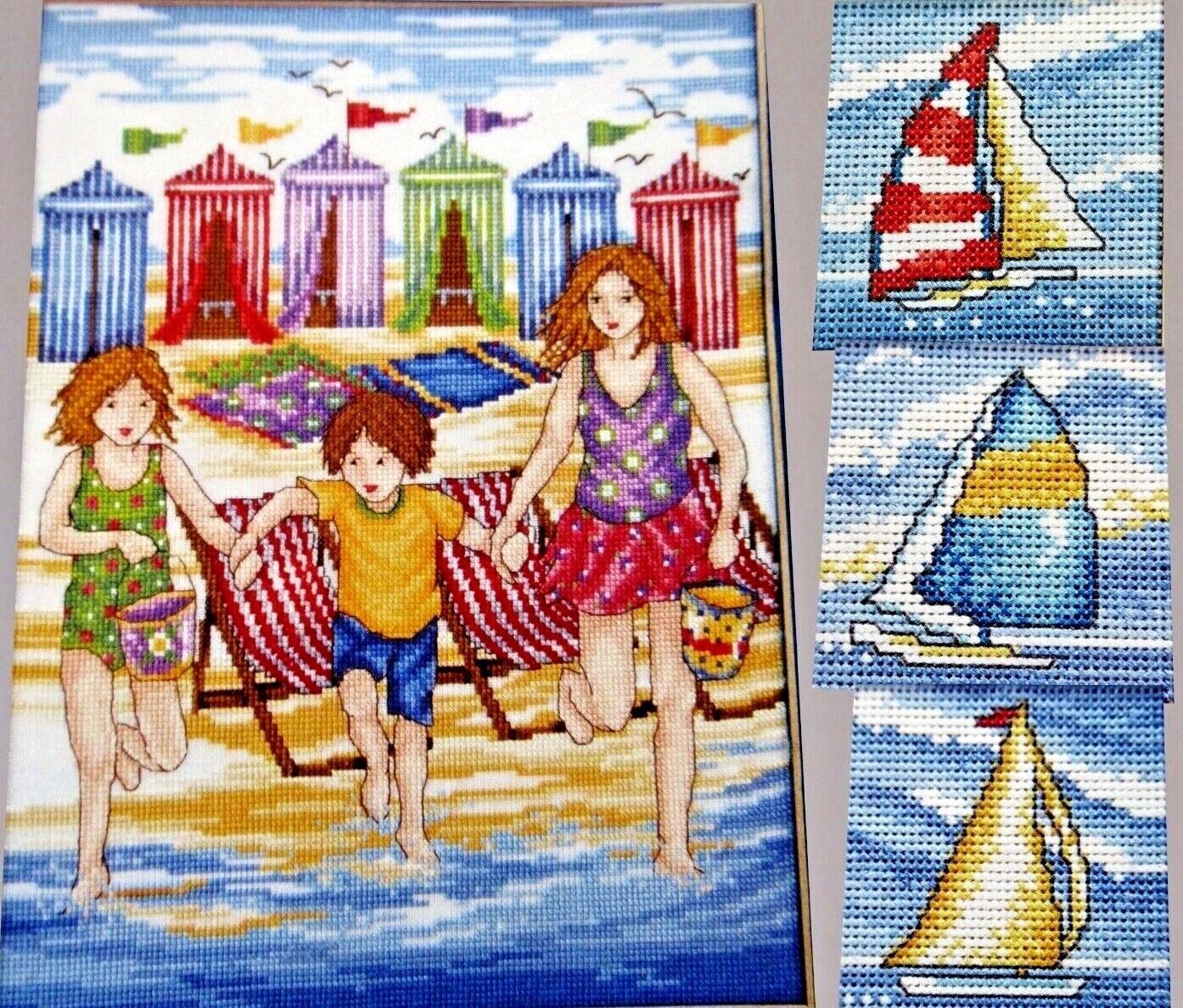 Children By Seaside Cabanas Sail Away Breezy Sailboats CROSS STITCH PATTERNS
