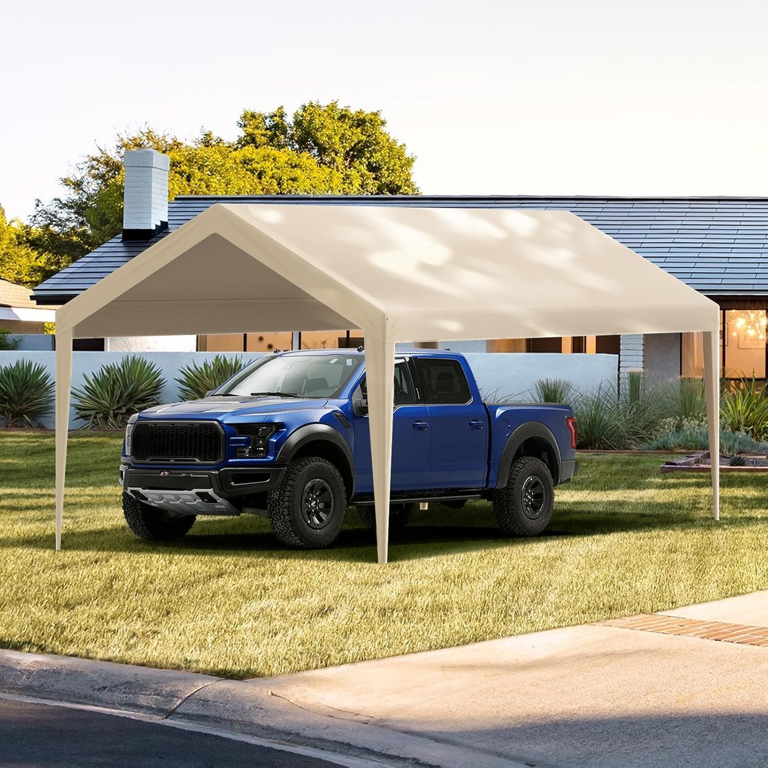 10 x 20 Ft Carport Replacement Canopy Cover Waterproof UV Beige Tarp Set