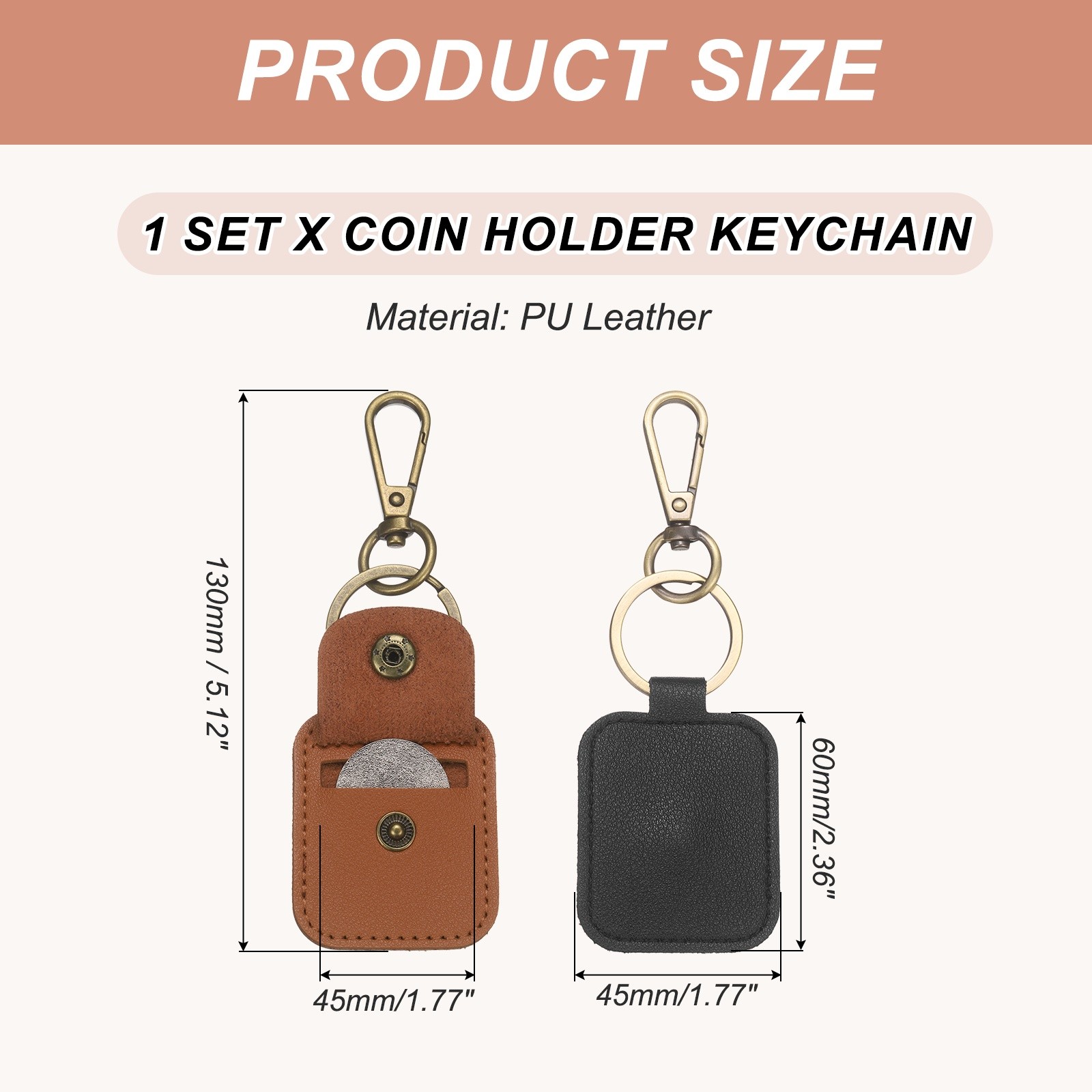 2 Pack Quarter Leather Keychain, PU Leather Key Ring Coin Case, Black, Mud Color