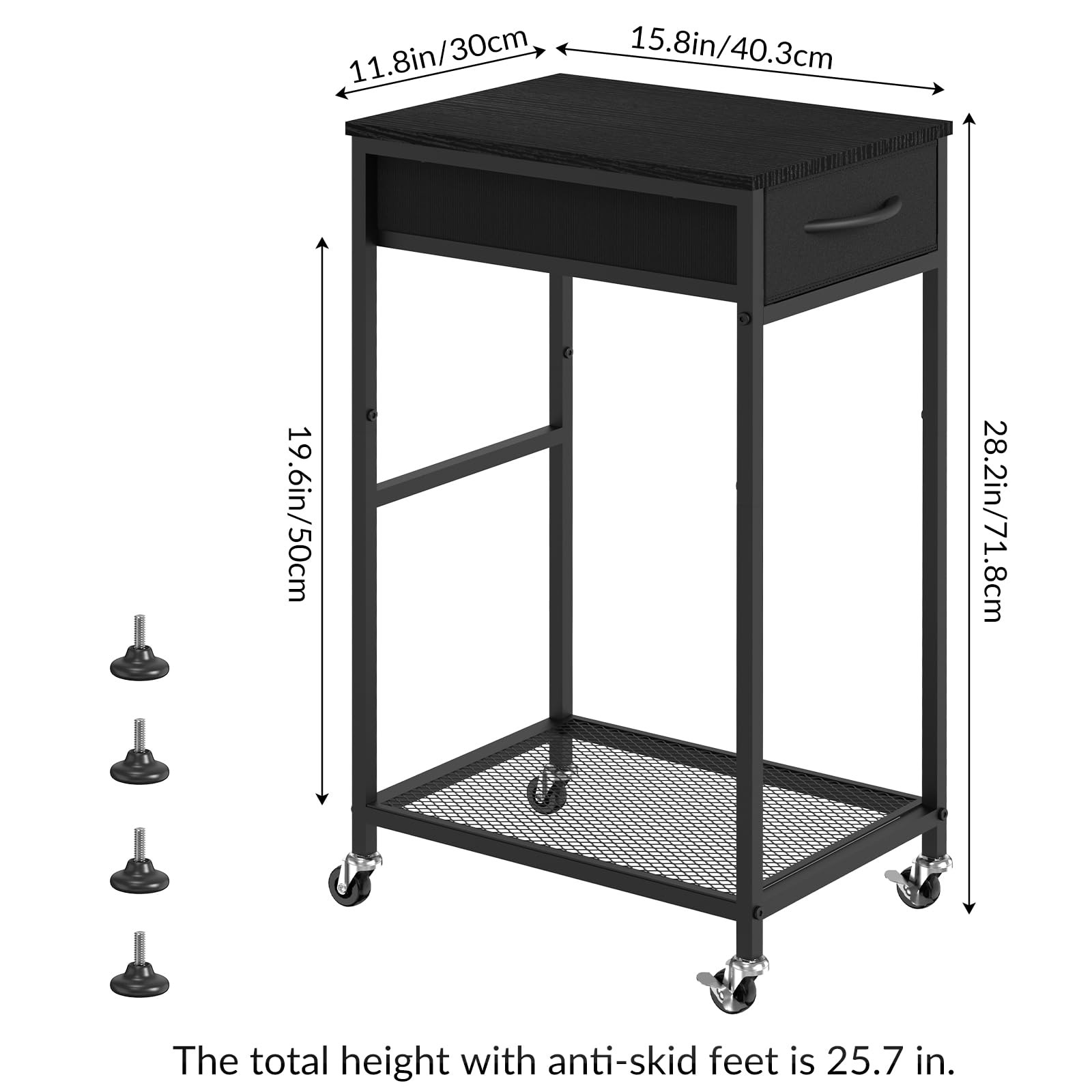 2 Tier PC Stand - Black Computer Tower Stand with Fabric Drawer, Modern Print...