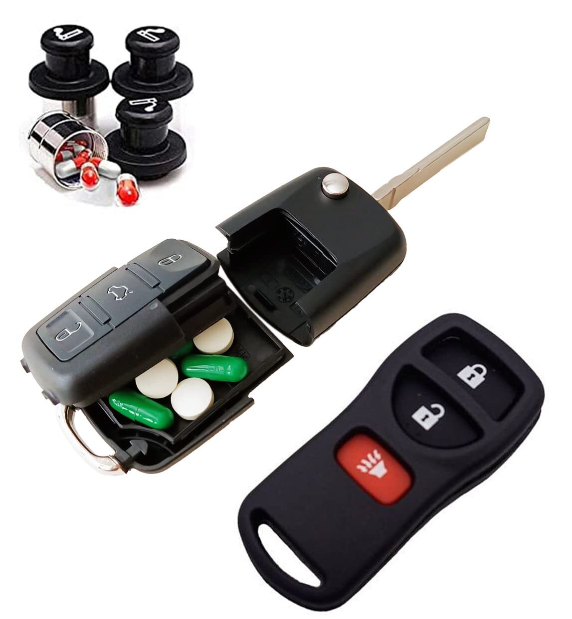 Car Diversion Safe Set - (2) Fake Car Lighter Safes (1) Car Key Fob Safe (1) ...