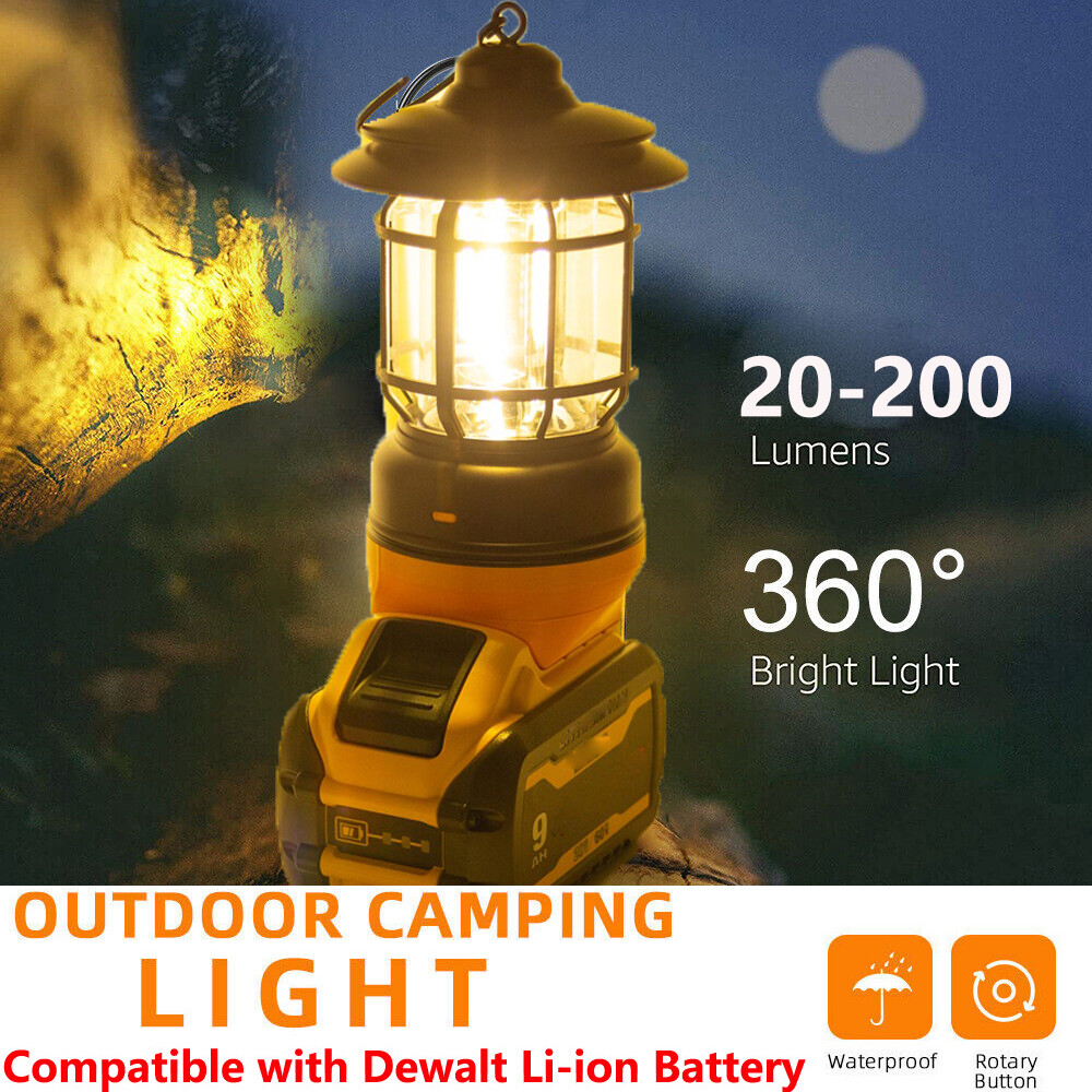 Outdoor Portable Hanging LED Camping Tent Light Fishing Lantern Lamp For Dewalt
