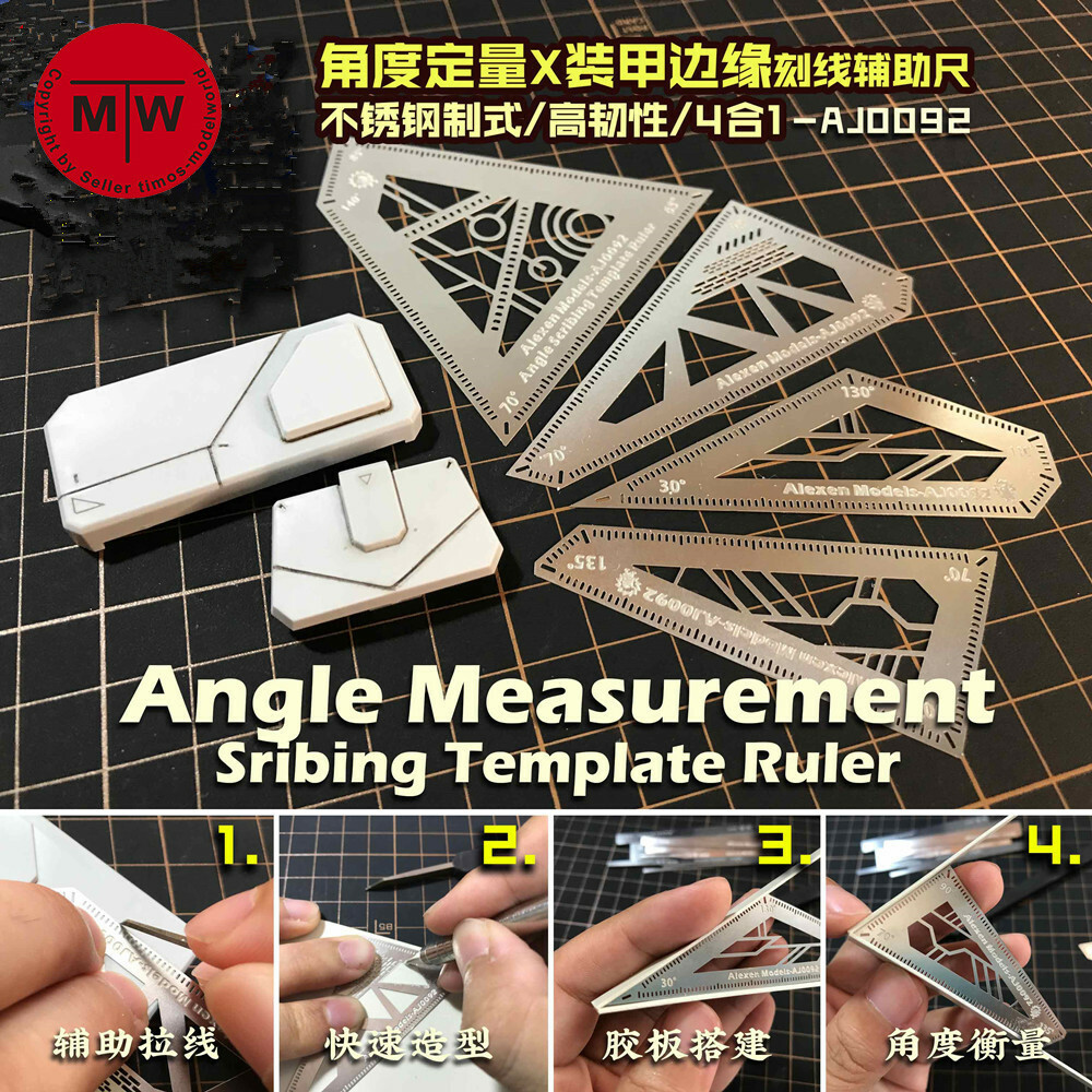 Angle Measurement Scribing Template Ruler Model Building Tools 4in1