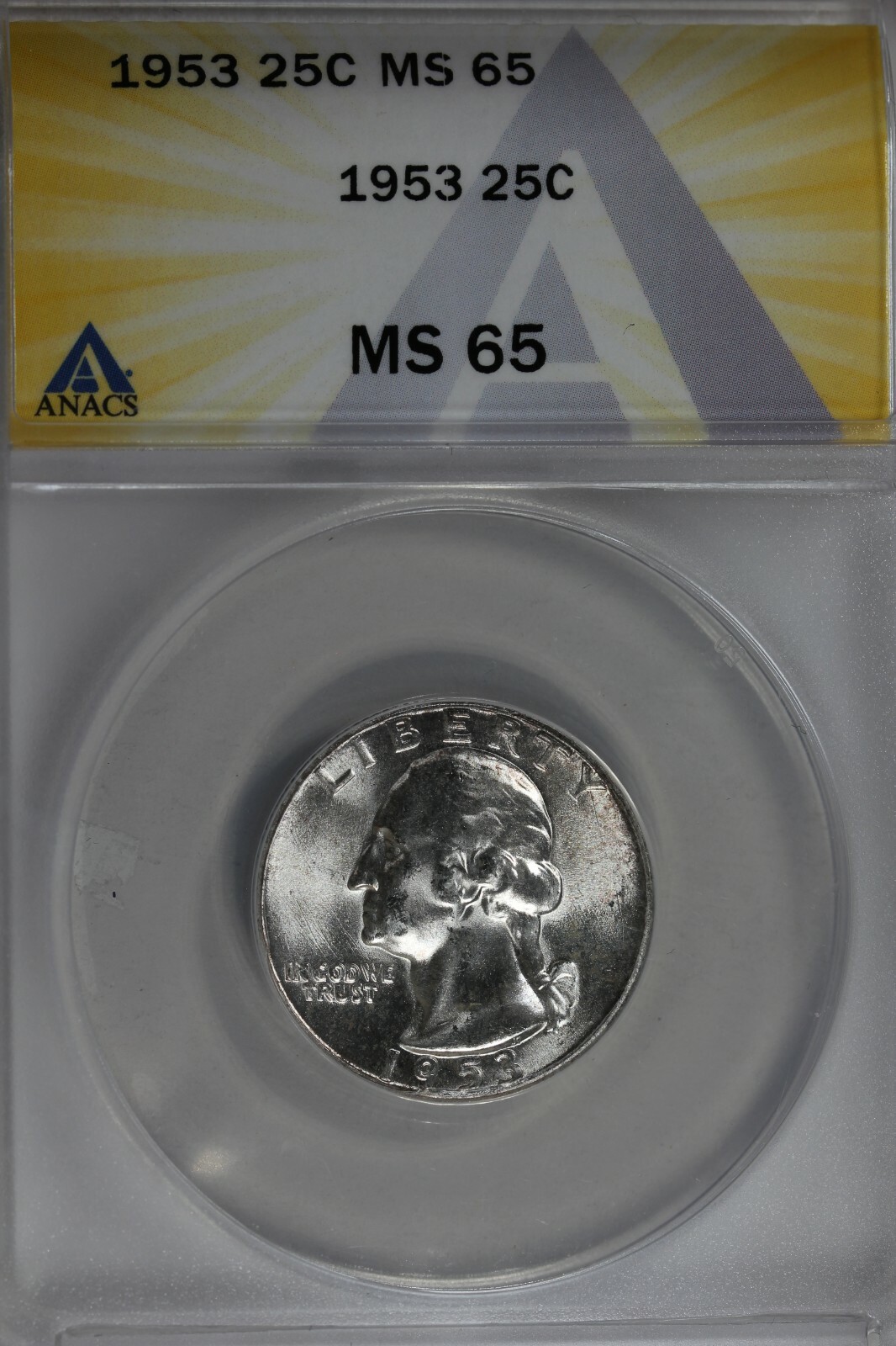 1953  .25   ANACS   MS 65  Washington Quarter, Silver 25 Cents (0.25)