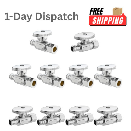 10PCS 1/2" PEX x 3/8" Compression Angle Stop Valve Brass Shut Off Valve