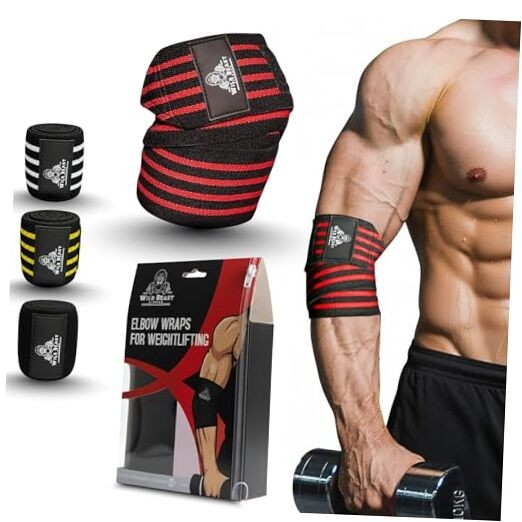 Elbow Wraps for Weightlifting (Pair), Stretchable & Breathable 41" Elbow Red