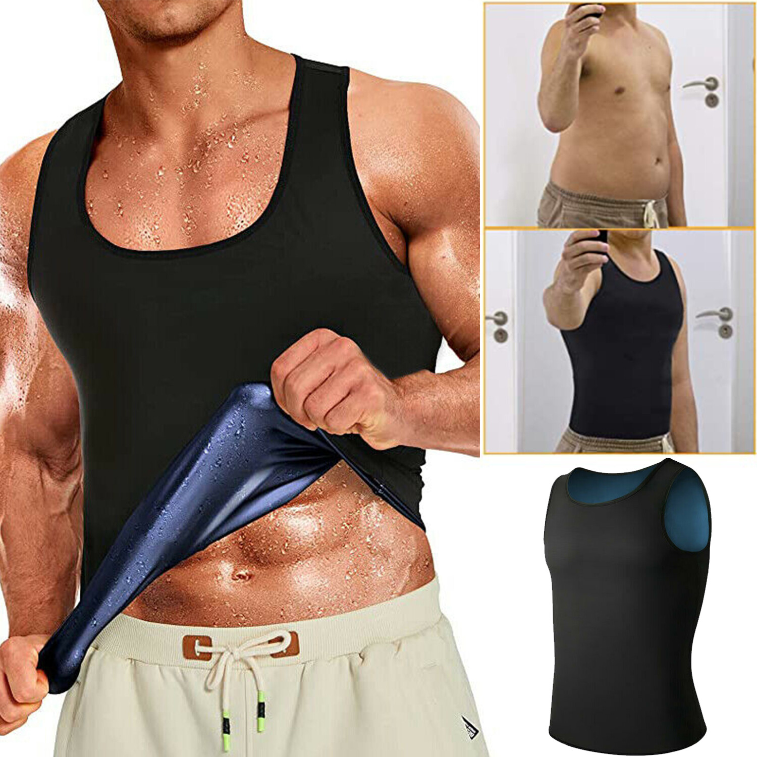 Men Sauna Sweat Vest Tank Top Weight Loss Shirt Body Shaper Waist Trainer Girdle