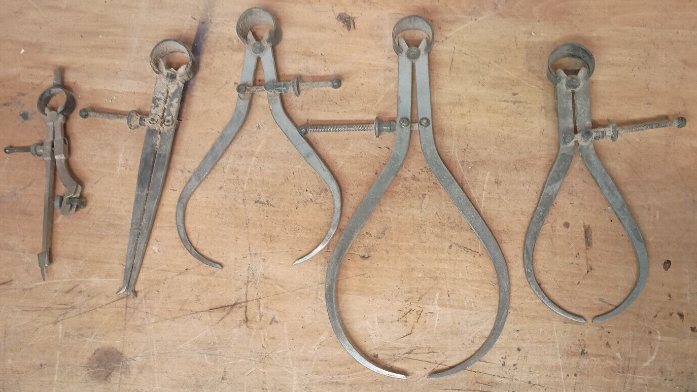 Lot of 5 : VINTAGE MACHINIST CALIPERS / DIVIDERS CNC MACHINE SHOP MACHINIST