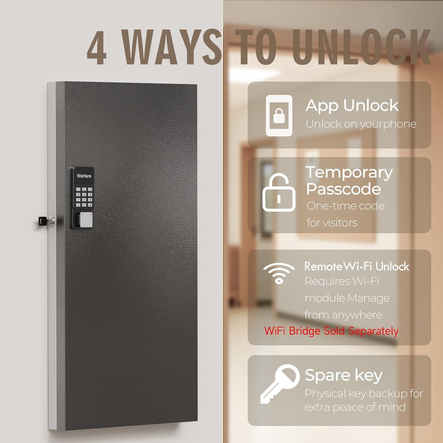 WeHere 120 Key Lock Box Wall Mount, APP 120 keys(smart), Black