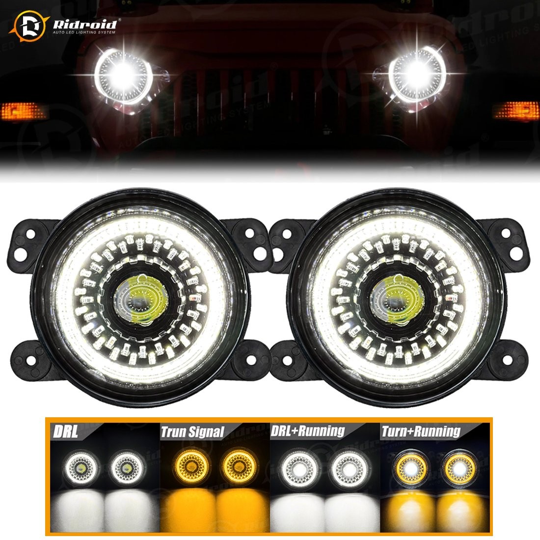 Pair 4" Inch Bumper LED Fog Lights For Jeep Wrangler Unlimited JK 4 Door 07~15