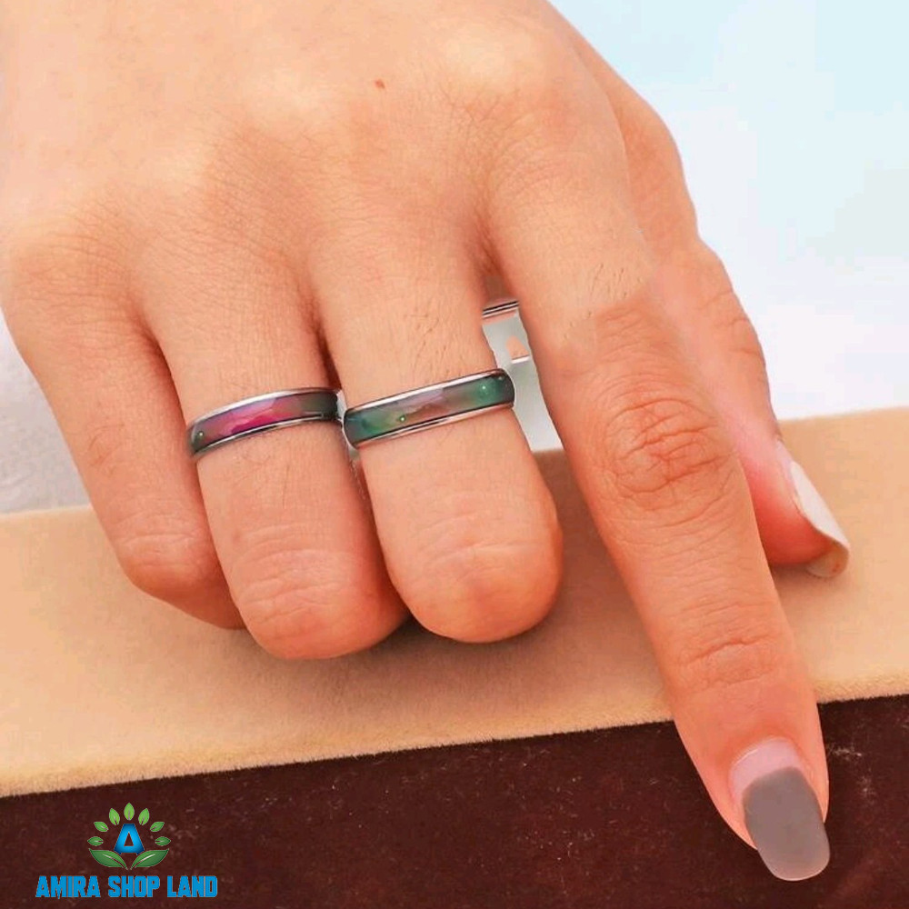 2 Pack Fashion Steel Thin Slim Mood Ring Changing Color For Woman / Men & kids