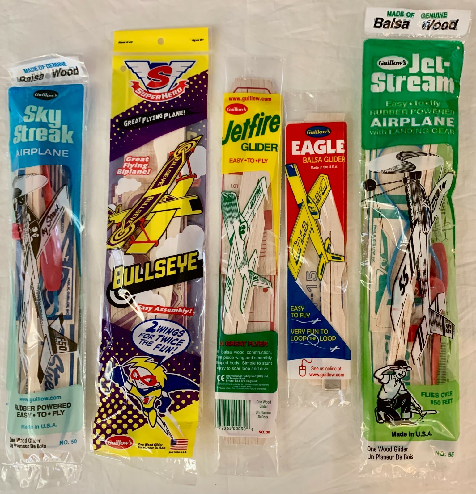 Group of Five Classic Guillow's Balsa Wood Flying Toy Airplanes, USA  GRP-0110