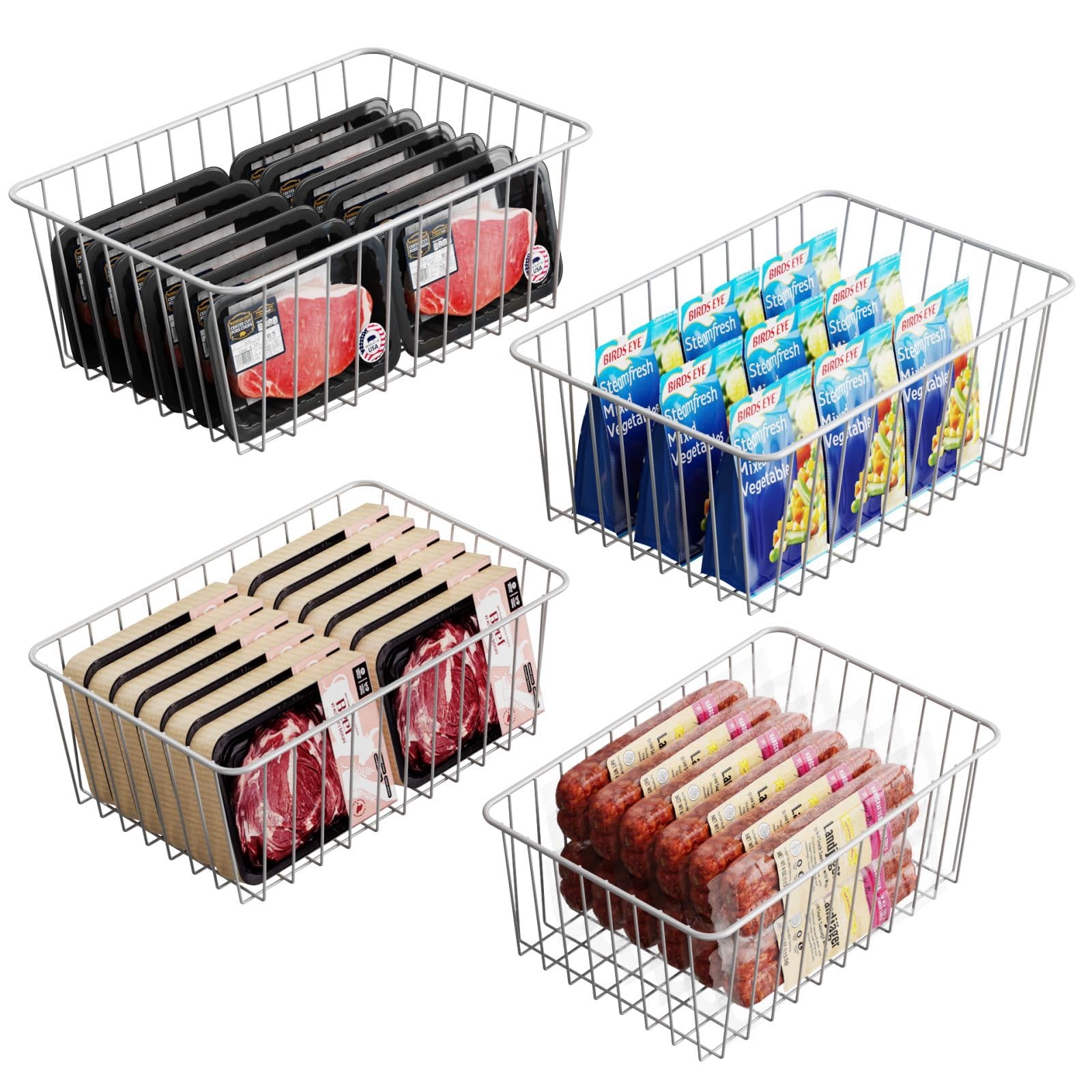 iSPECLE Freezer Organizer Bins  4 Pack Medium Upright Baskets for 14 to 15.5 ...