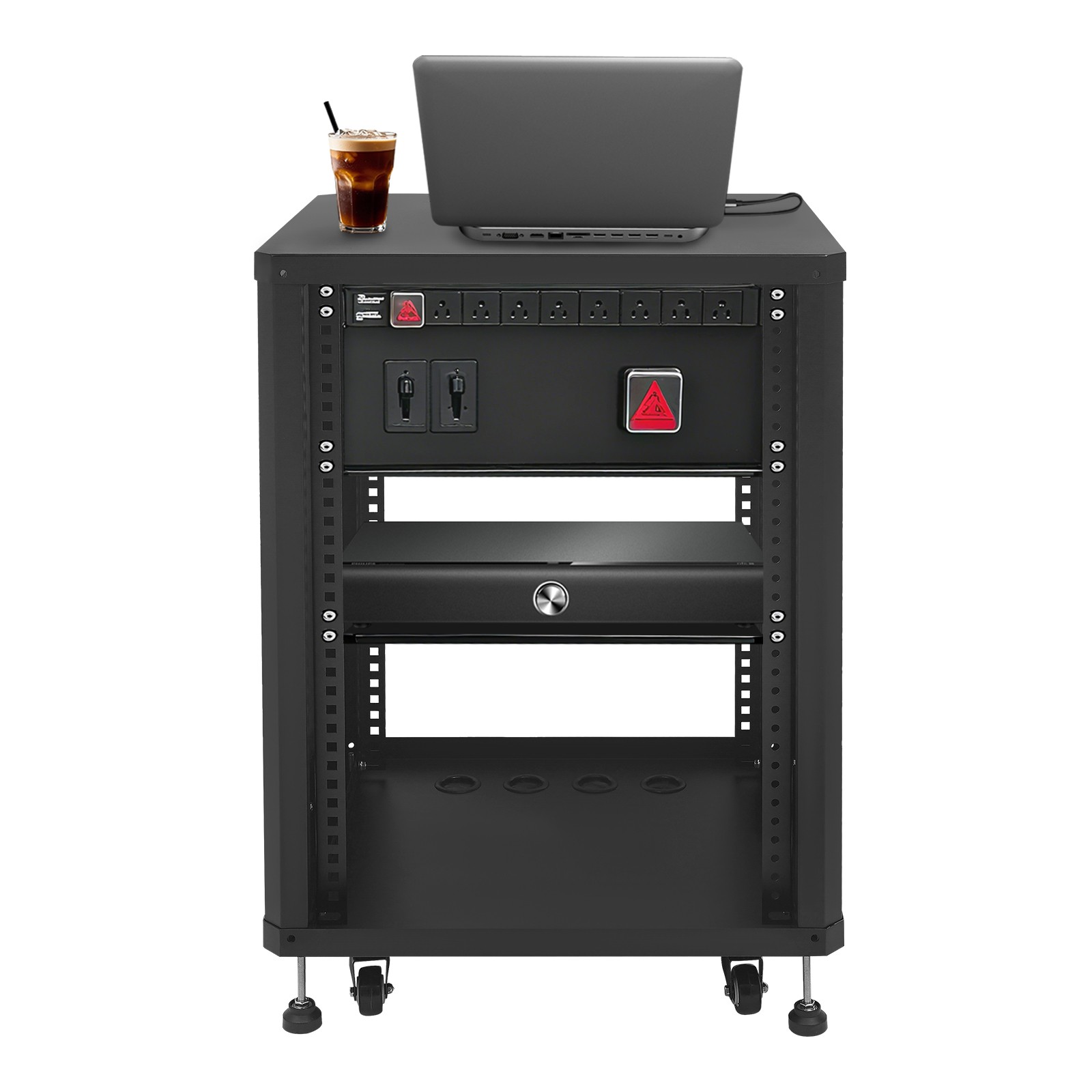 15U Audio Rack, Audio Rack with Feet & Wheels, Rolling Studio Rack Case
