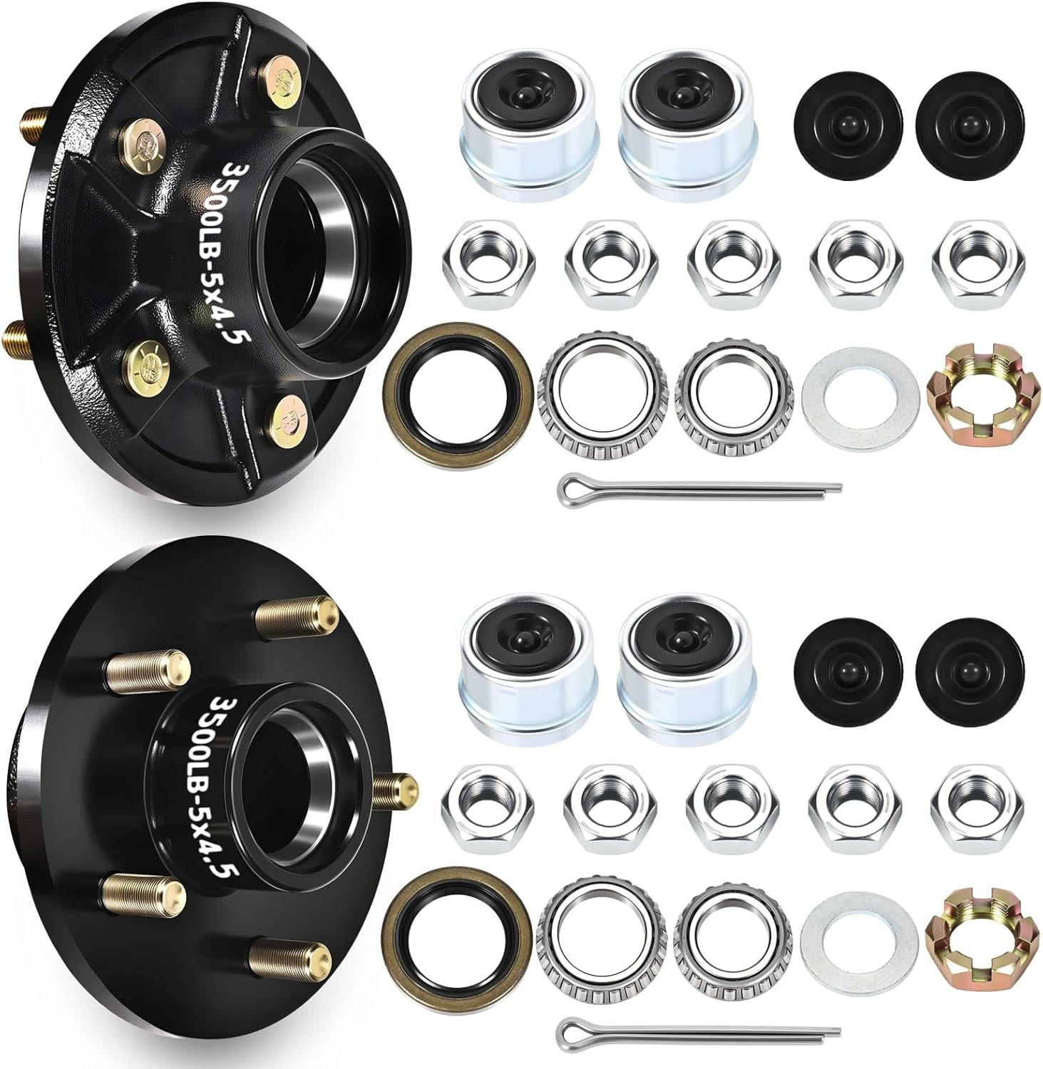 3500Lb Trailer Idler Hub Kit, 5 on 4.5" Bolt, 2 Sets Heavy Duty Trailer Hub, Fit