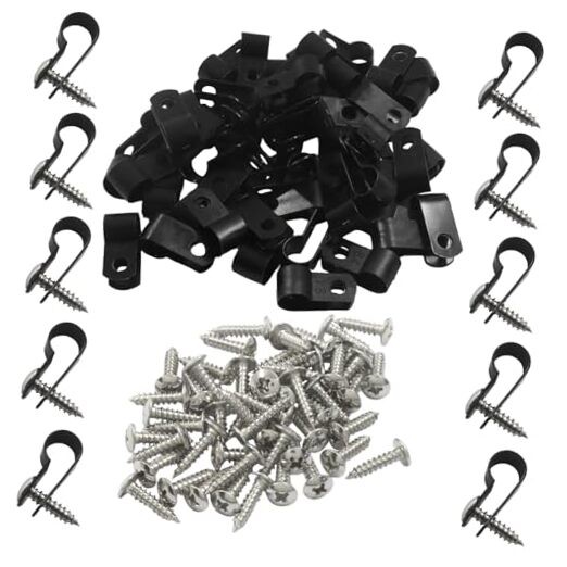 50-Pack Black Nylon Plastic R-Type Cable Clips Clamp Kit () - Nylon Screw 8.4mm