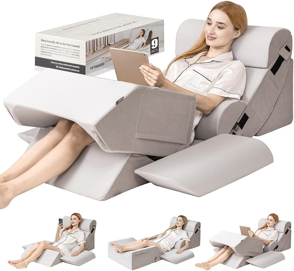 9PCS Orthopedic Bed Wedge Pillow Set for After Surgery Recovery, Body Positioner