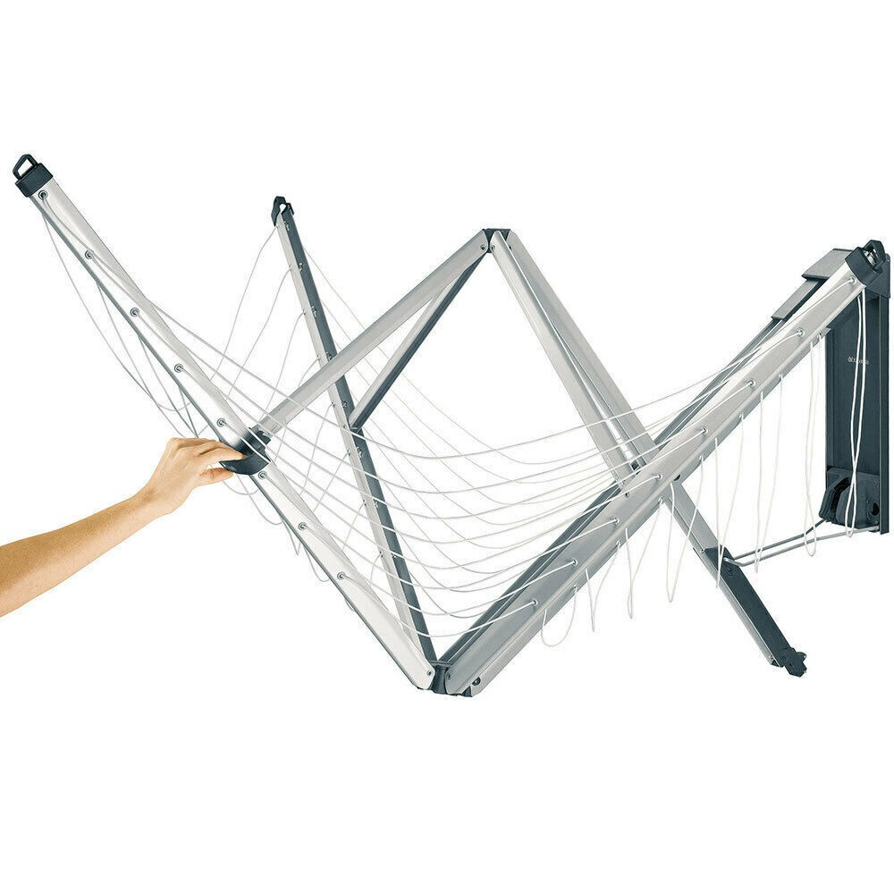Brabantia Wall Fix Fold Away 24m 4 Arm Clothes Line W/ Cover - Wall Mount Washin