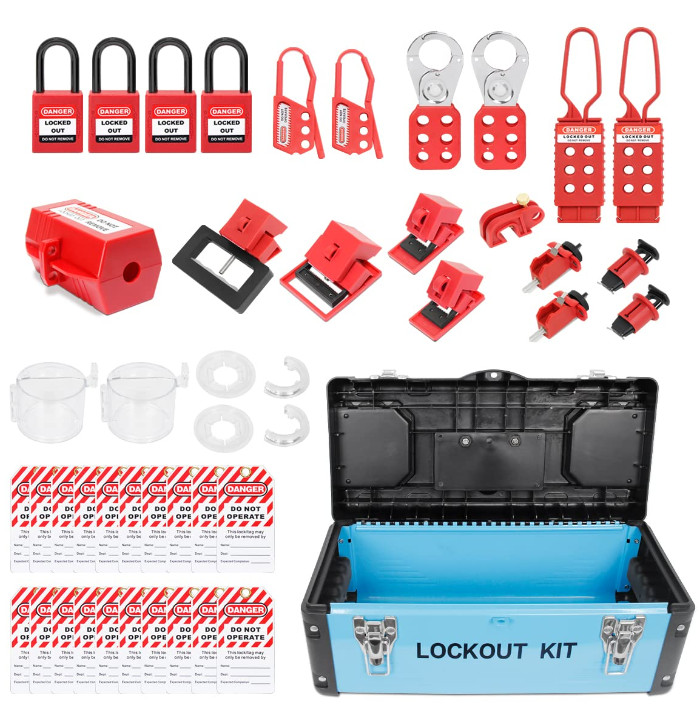NEW! Lockout Tagout Toolbox Kit - 43pcs OSHA Compliant Key Locks, Tags, Circuit