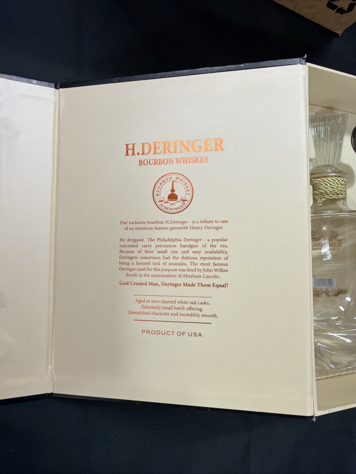 H. Deringer Bourbon Whiskey Bottle Small Batch - EMPTY - With Deringer Cork -i1