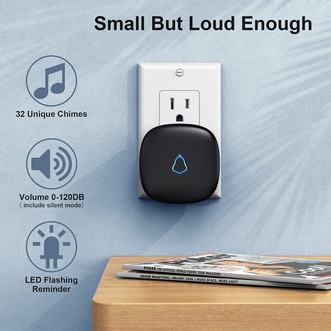 Wireless Doorbell with 2 Receivers 2 Push Buttons, Easy installation, Adjusta...