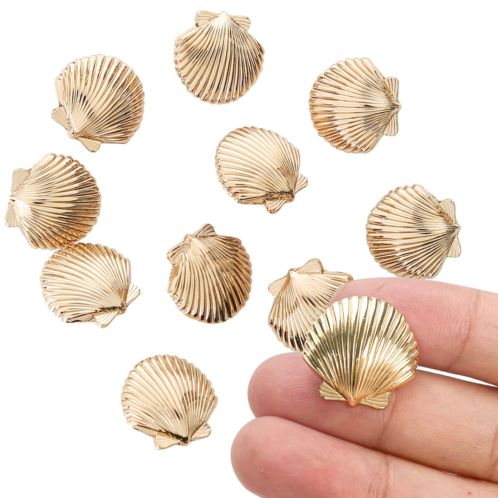 10pcs Glittering Seashells Shaped Buttons, Decorative 0.7087 inches, Yellow