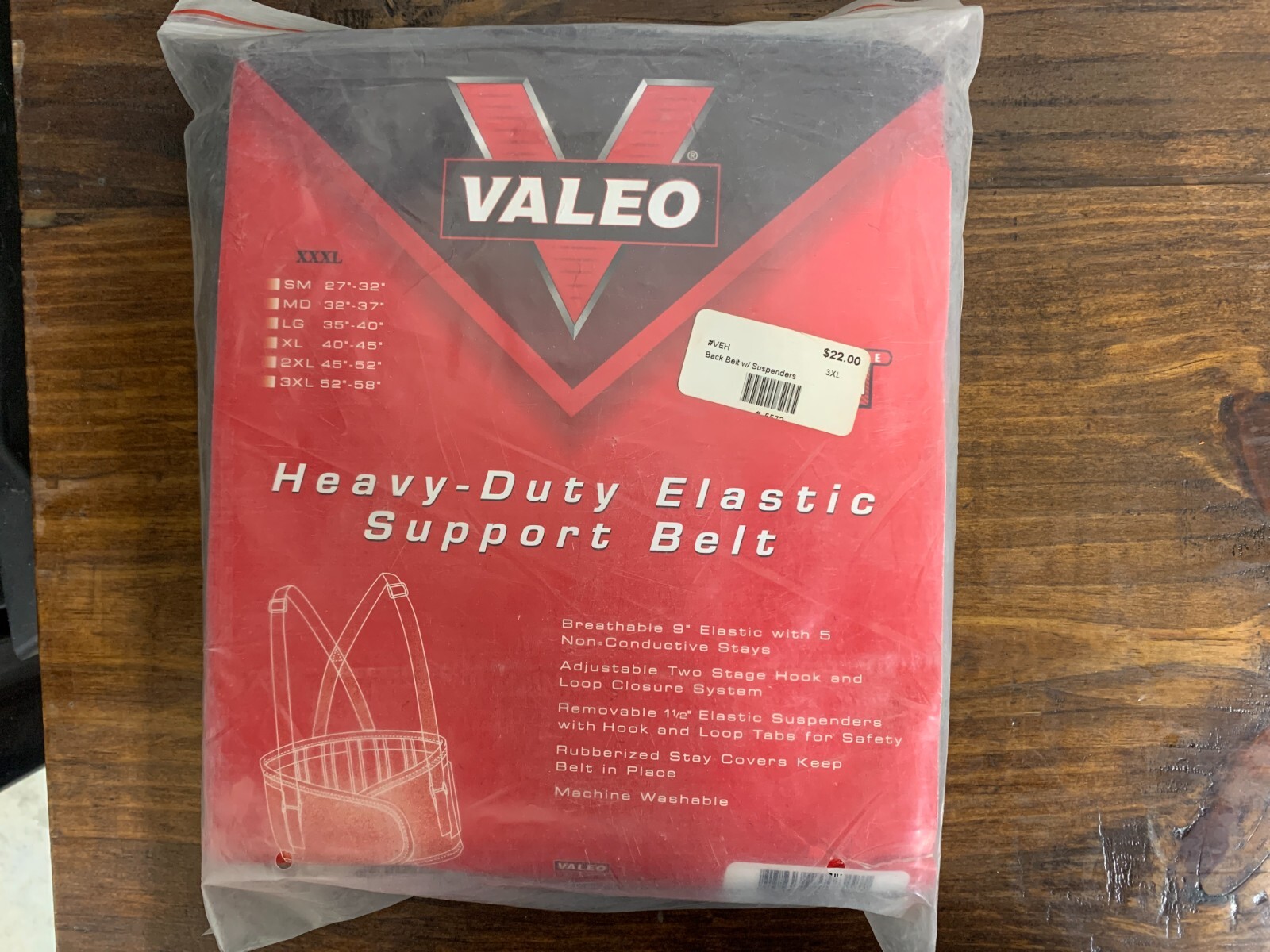 Valeo Heavy-Duty Elastic Support Belt Size XXXL 52"-58"