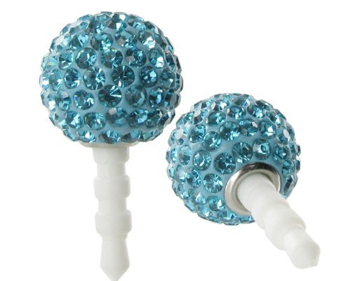 Crystal Rhinestone Dust Plug for 3.5mm Audio Port - Aqua Blue Disco Ball