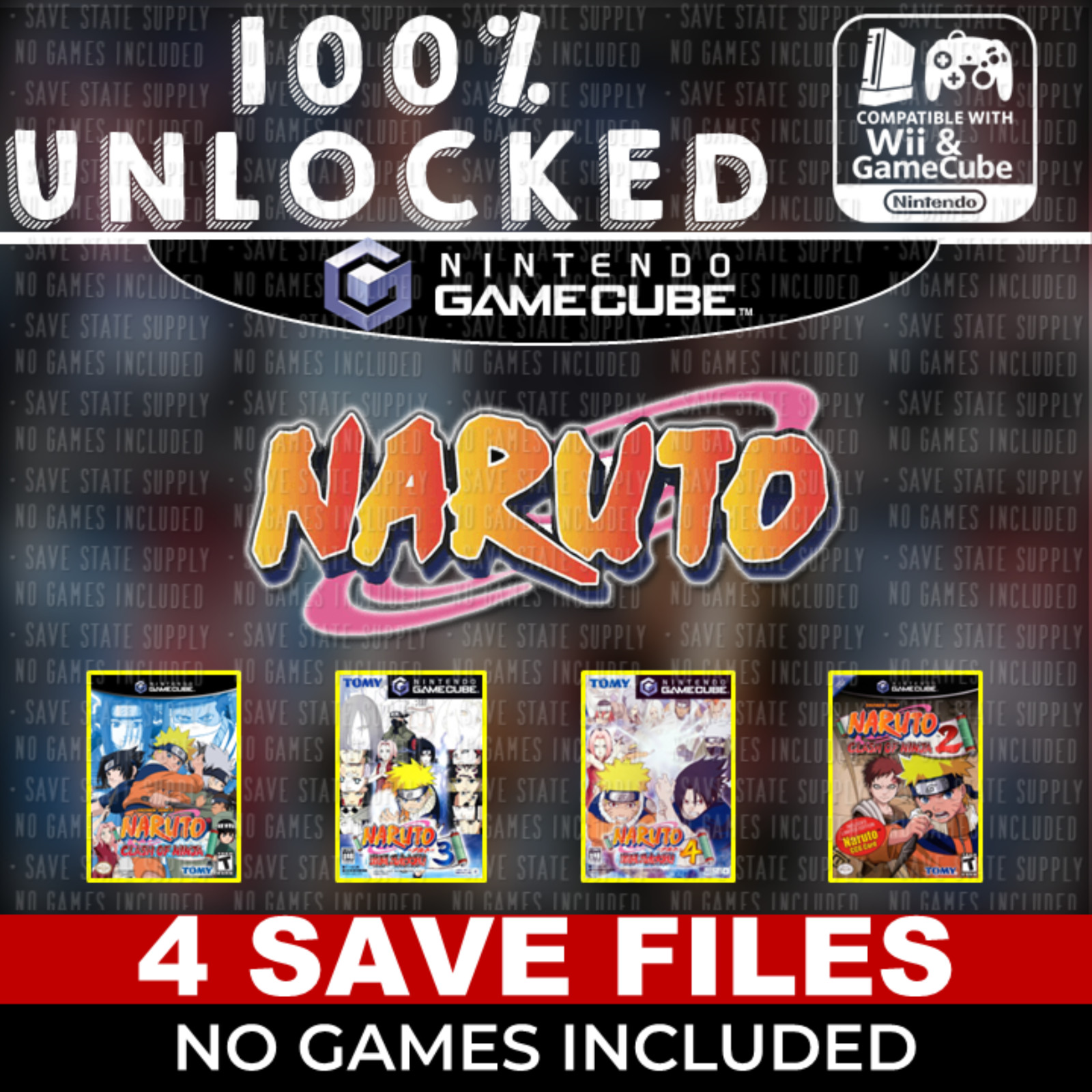 Naruto Clash of Ninja Gekitou Ninja Taisen! 2, 3, 4 Gamecube Memory Card 100%
