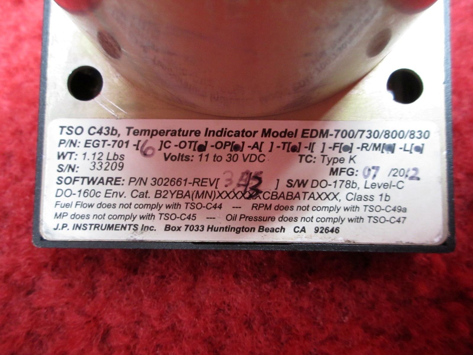 J.P. Instruments Inc. EDM-700/730/800/830 Temperature Indicator 11-30V