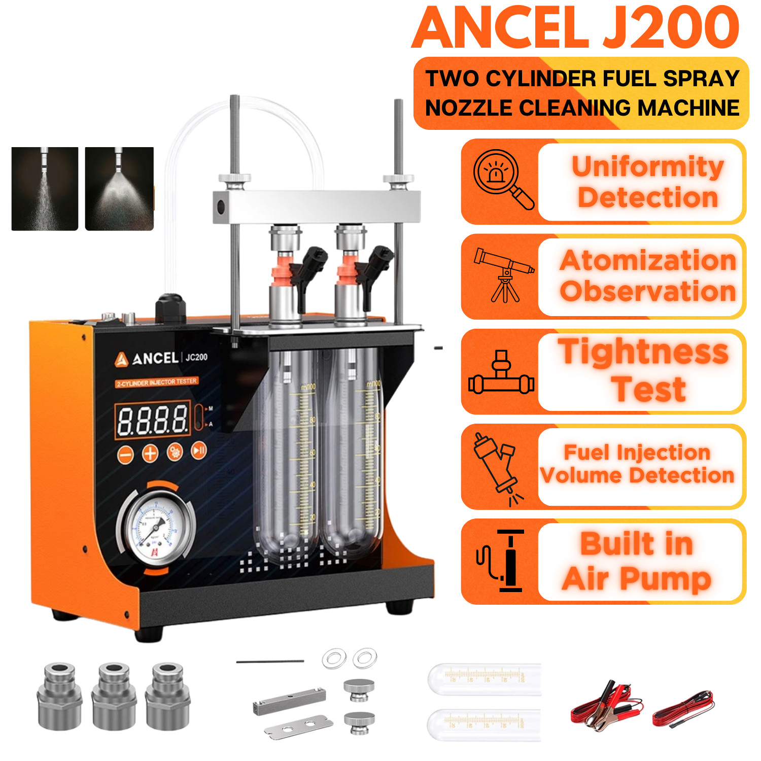 ANCEL JC200 Fuel Injector Cleaner Tester Machine Auto Ultrasonic Injector Tester