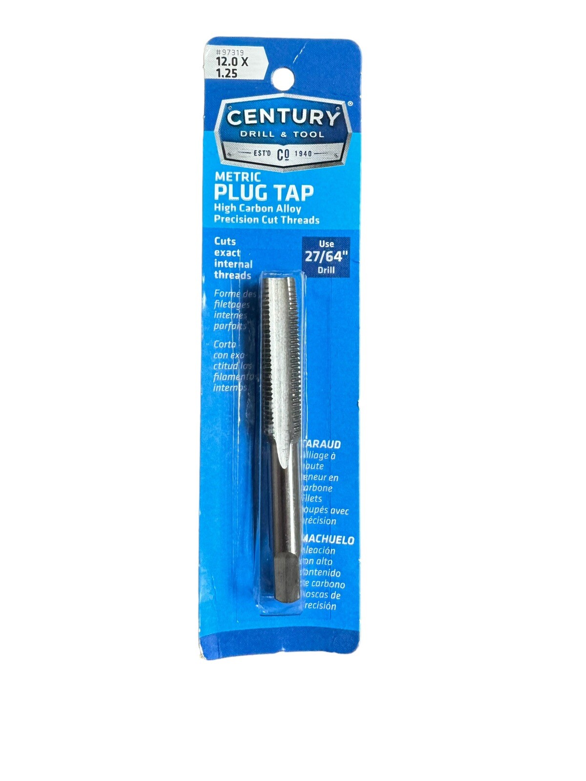 Century Drill and Tool 97319 Metric Plug Tap 12 x 1.25 High Carbon Alloy