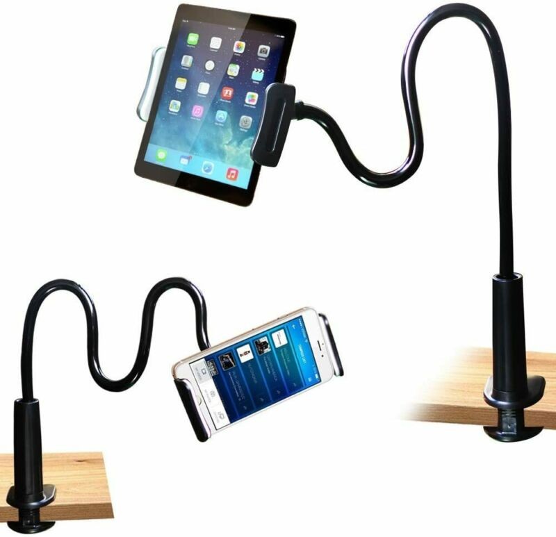 Flexible Goose Neck Long Lazy Arm Bedside Desk Tablet Phone Mount Holder Stand