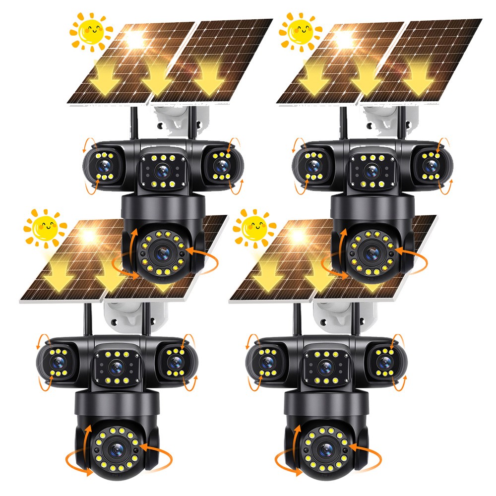 4PCS 4G SIM 16MP 4 Lens Solar Battery Powered Home Security Camera Outdoor CCTV