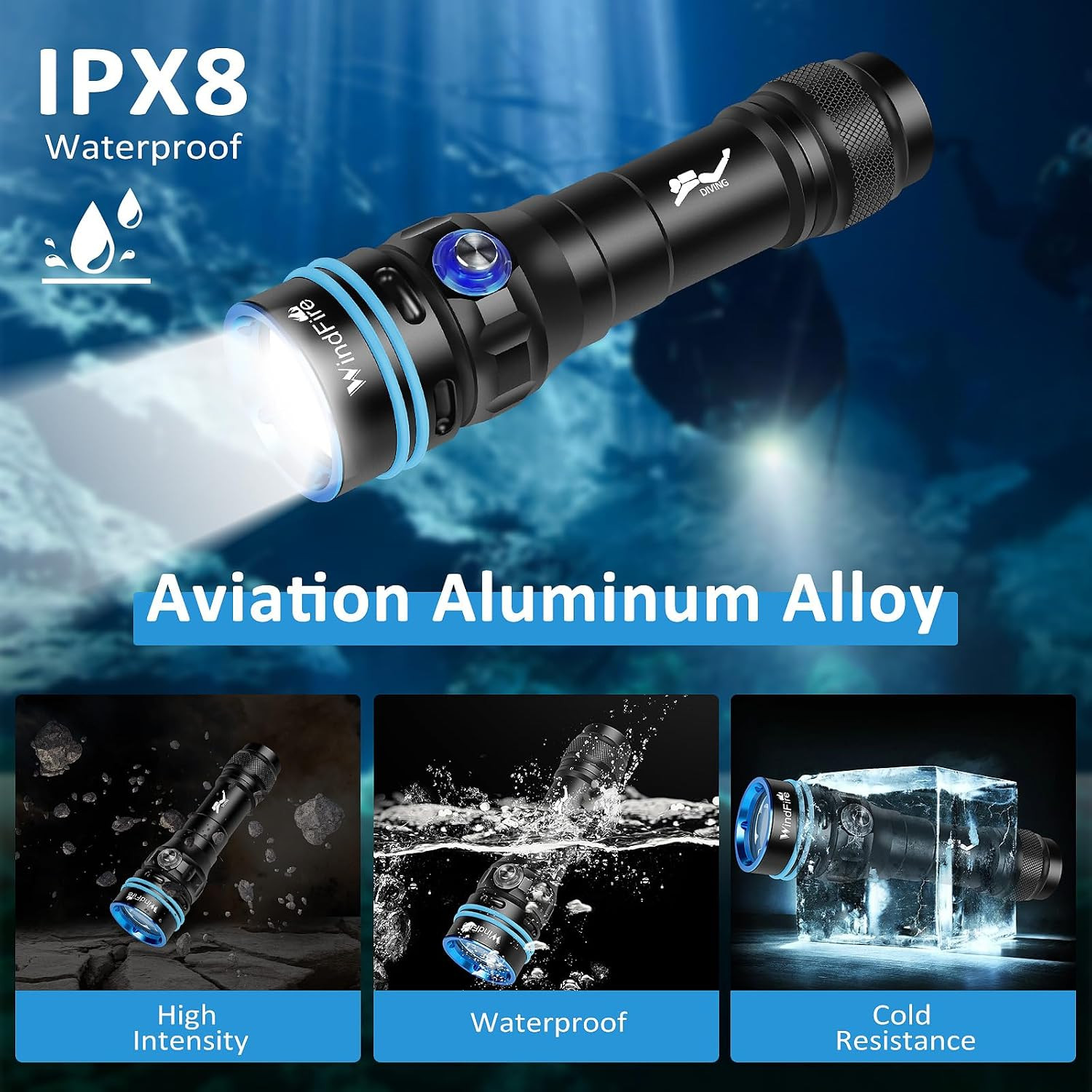 DT100 Diving Flashlight Super Bright LED Dive Light Rechargeable | Spotlight