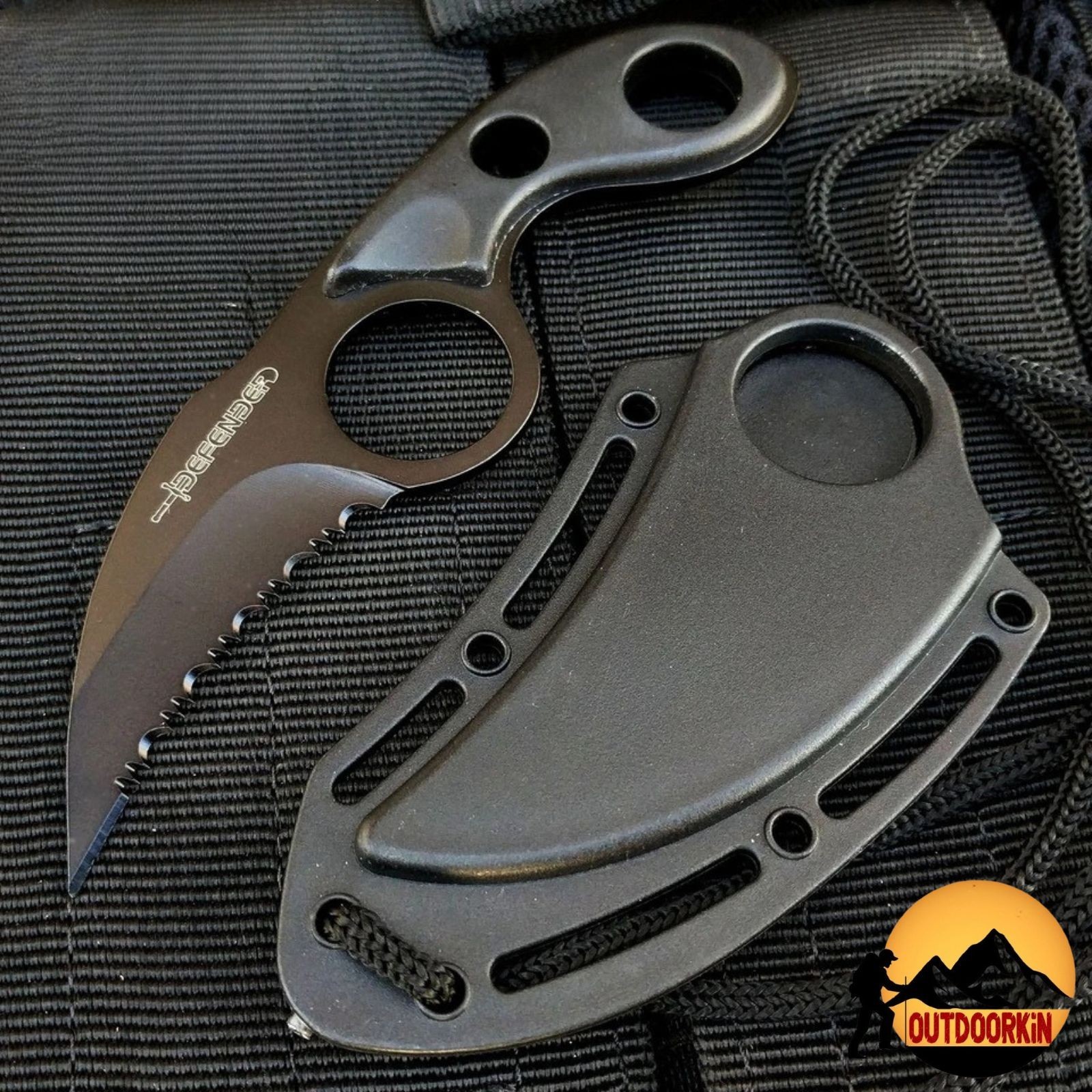 5.5" Skinner Hunting Knife w/ Sheath, Sharp Fixed Blade, All Black Outdoor Use