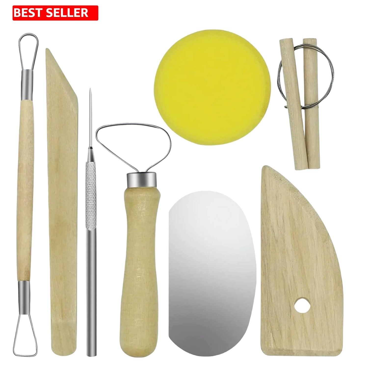 Complete 8-Piece Clay Sculpting Tool Kit with Sponge & Wire Cutter for Ceramics