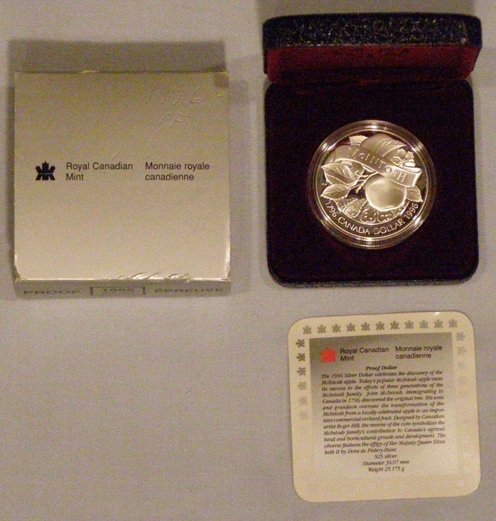 1996 Canada Frosted Proof Silver Dollar, 0.7428 Troy Oz 	(4L)