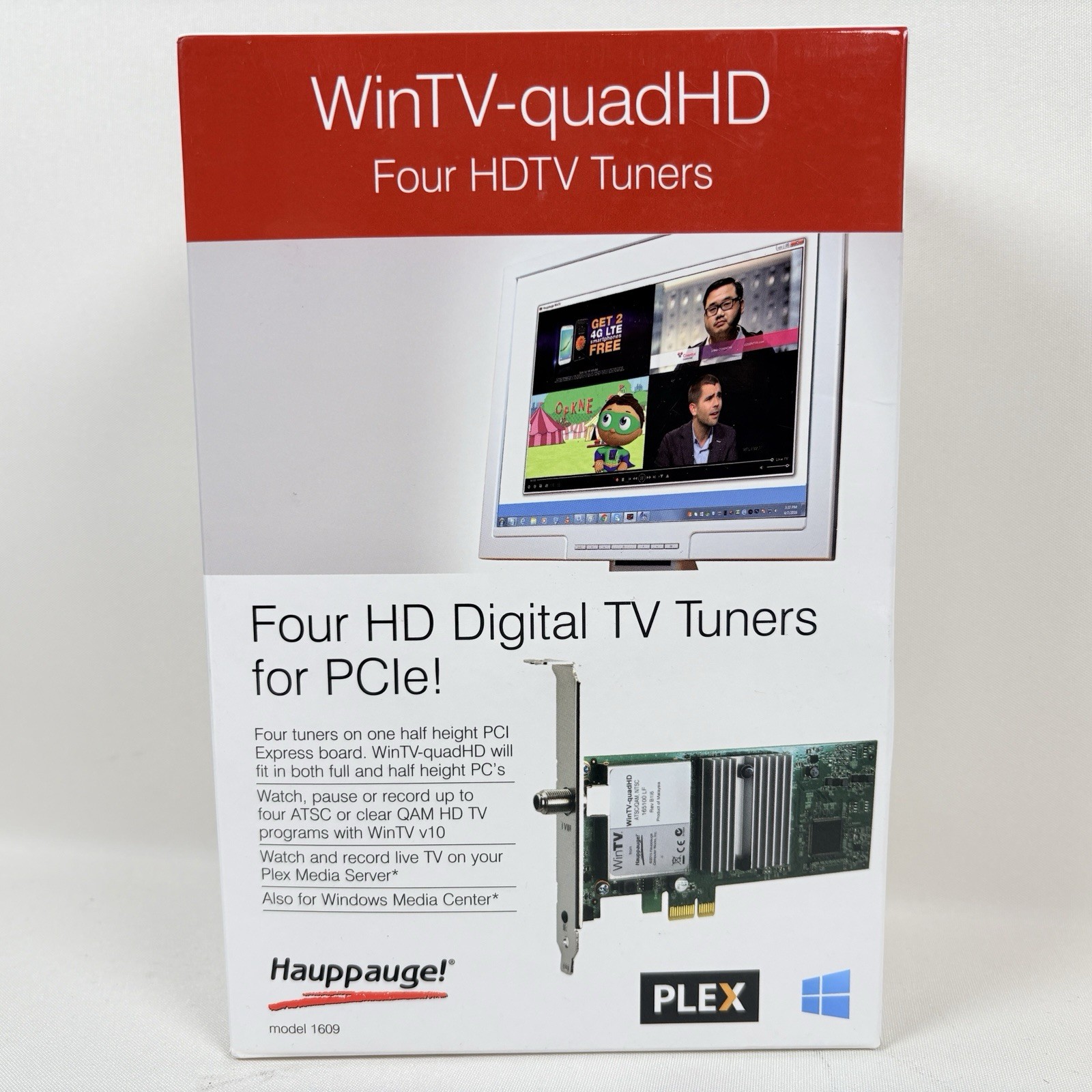 Hauppauge WinTV-quadHD PCIe Card 4 HD TV Tuners ATSC/QAM 1609 PLEX New_Open_Box