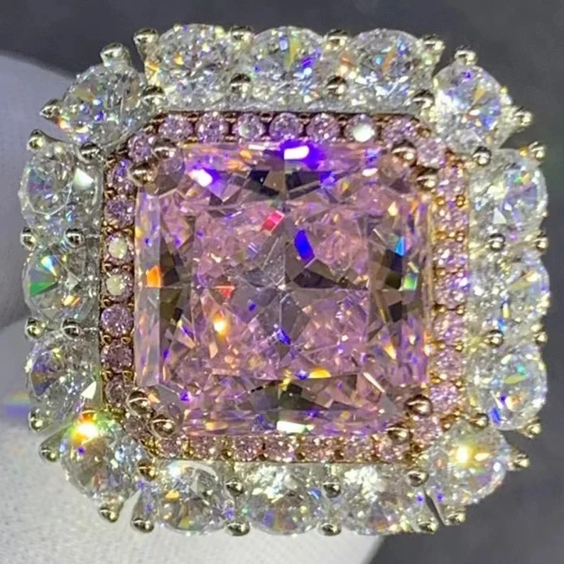 4.00 Ct Natural Pink Sapphire & Diamond Wedding Ring Sterling Silver Gold Sz 5
