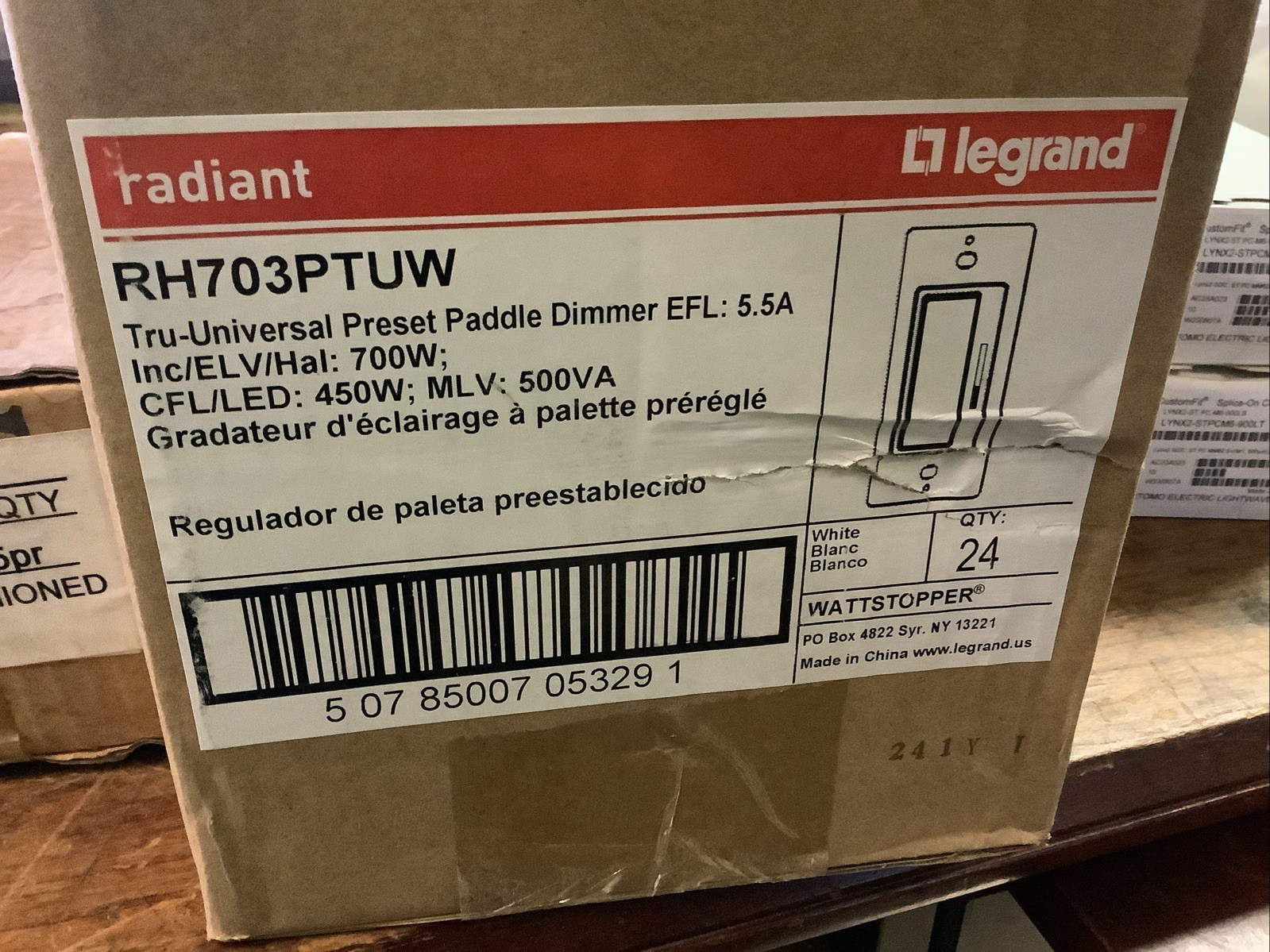 Legrand RH703PTUW Radiant 3-Way Paddle Dimmer Switch 700W Single Pole