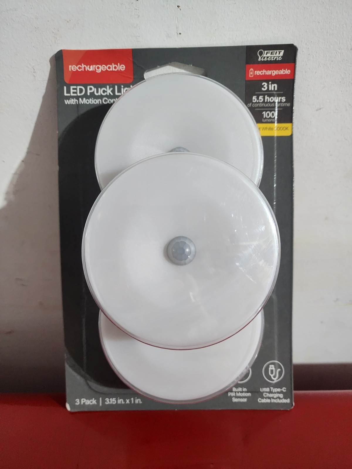 3 Pack Feit Rechargeable LED Puck Lights with Motion Control
