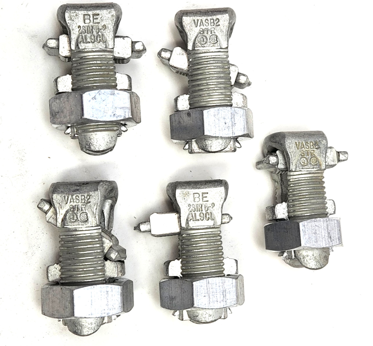 LOT OF 5 NSI APS02 Aluminum Dual Rated Spilt Bolts #8 to #2 Stranded Wire Clamp