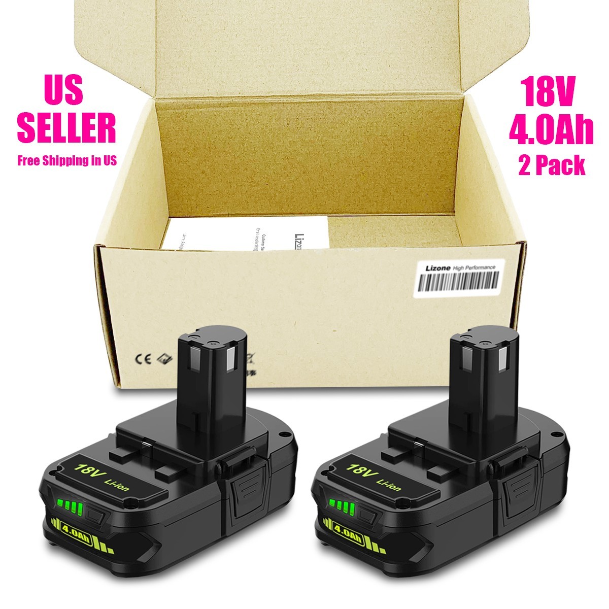 2 Pack 4.0Ah For RYOBI 18V 2Ah Compact Battery 18V Plus One P191 P190 PBP006